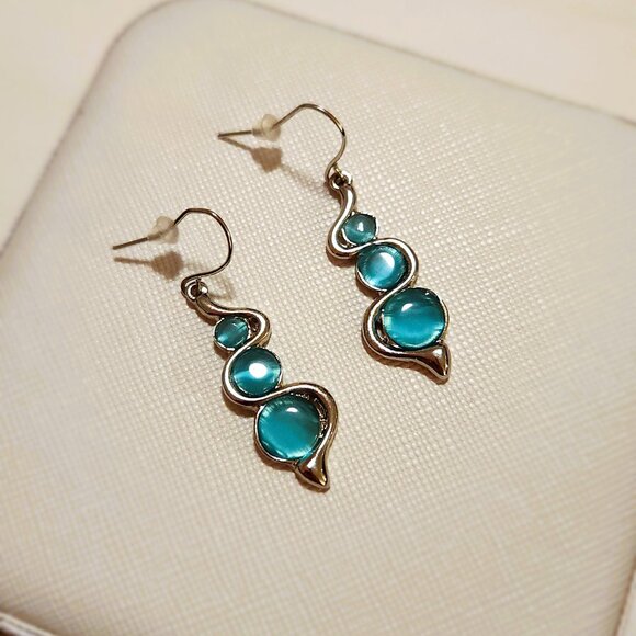 Teal Swirl Drop Earrings – Boho Vibes, Costume Jewelry - Picture 3 of 5